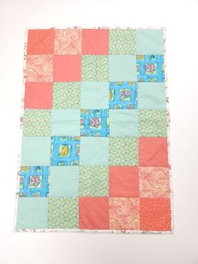 Handmade Patchwork Bright Colorful Cotton Play Lap Quilt 30x22 Inches